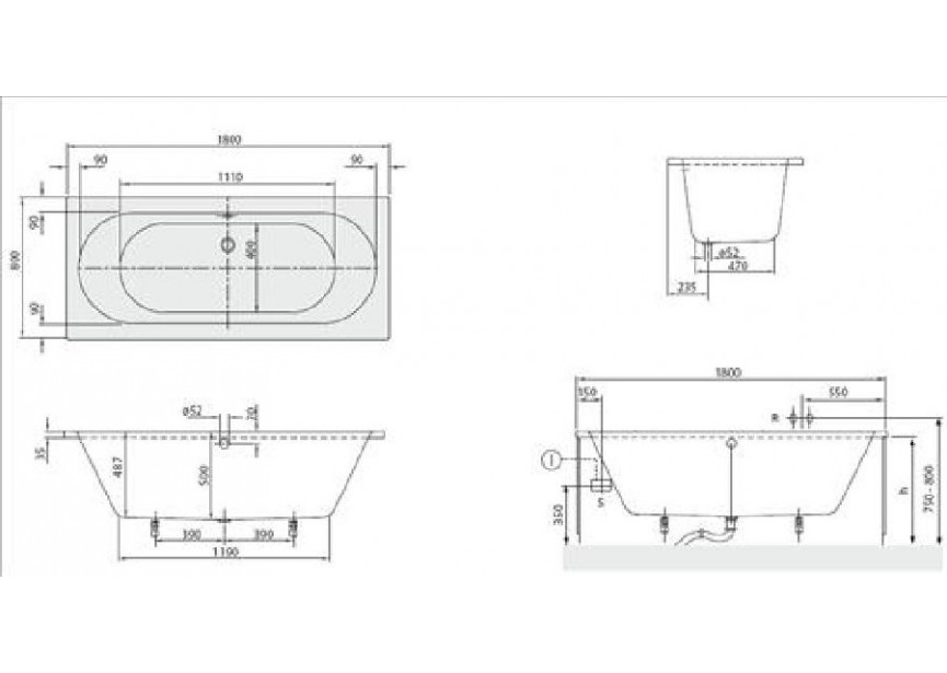 VB O.Novo 1800x800 mm Wit Alpin Rechthoekig bad