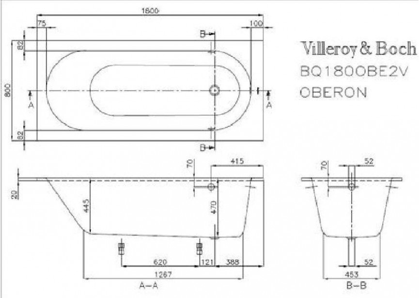 VB Oberon 1800 x 800 mm Wit Alpin Rechthoekig bad