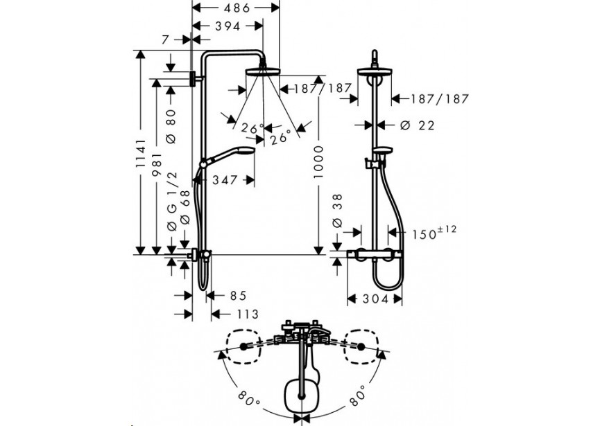 HG Croma Select E 180 2jet Showerpipe white/chroom