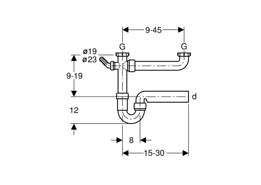 Geberit buissifon voor spoeltafel met twee bakken, met slang