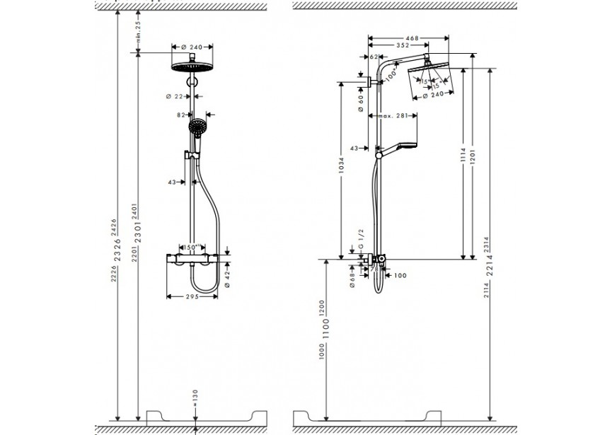 HG Crometta S Showerpipe 240 1jet Eosmart chroom