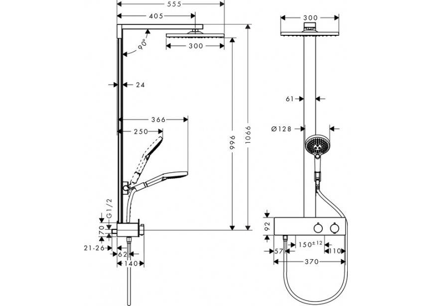 HG Raindance E3001jet 350 showerpipe Ecosmart chroom