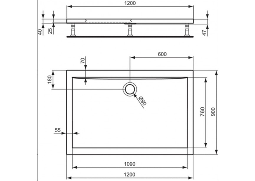 IS Ultra Light Douchebak 1200x900x40 mm glanzend wit