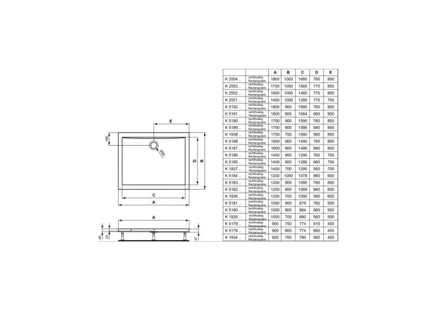 IS Ultra Light Douchebak 1800x900x40 mm glanzend wit