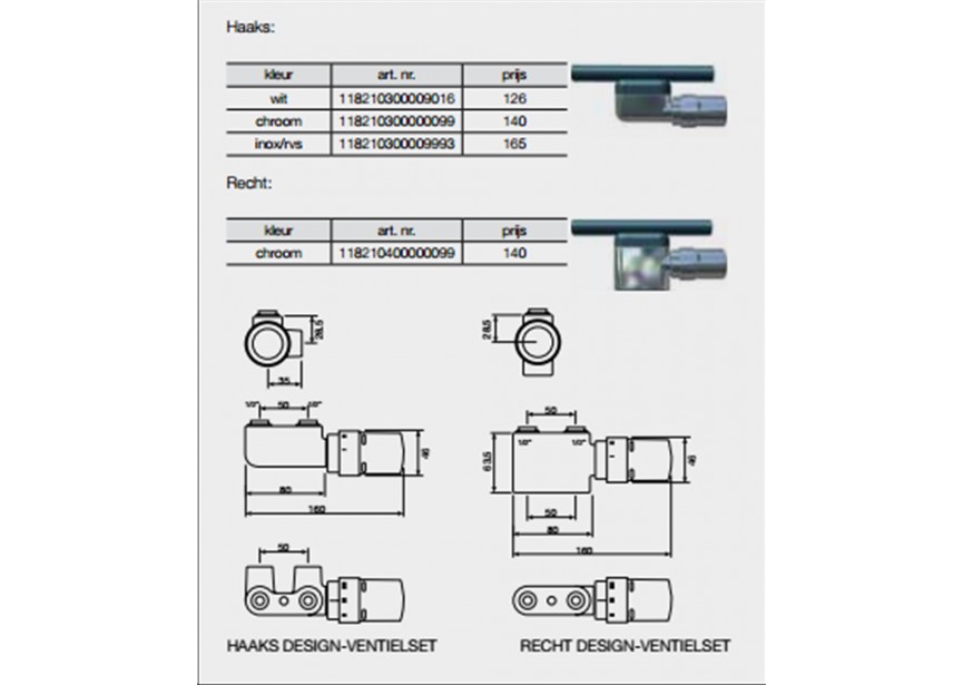 Vasco design ventielset haaks + th.kop chroom depart rechts