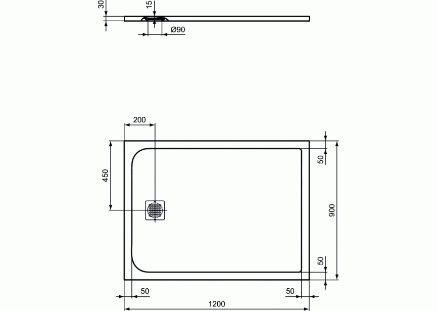 IS Ultra Flat S Douchebak 1200x900x30 mm pure white