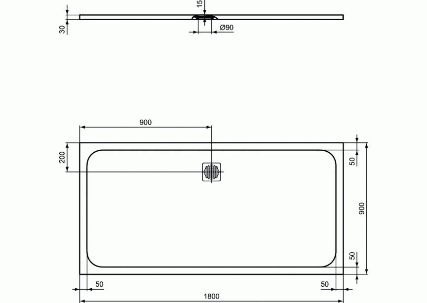 IS Ultra Flat S Douchebak 1800x900x30 mm pure white