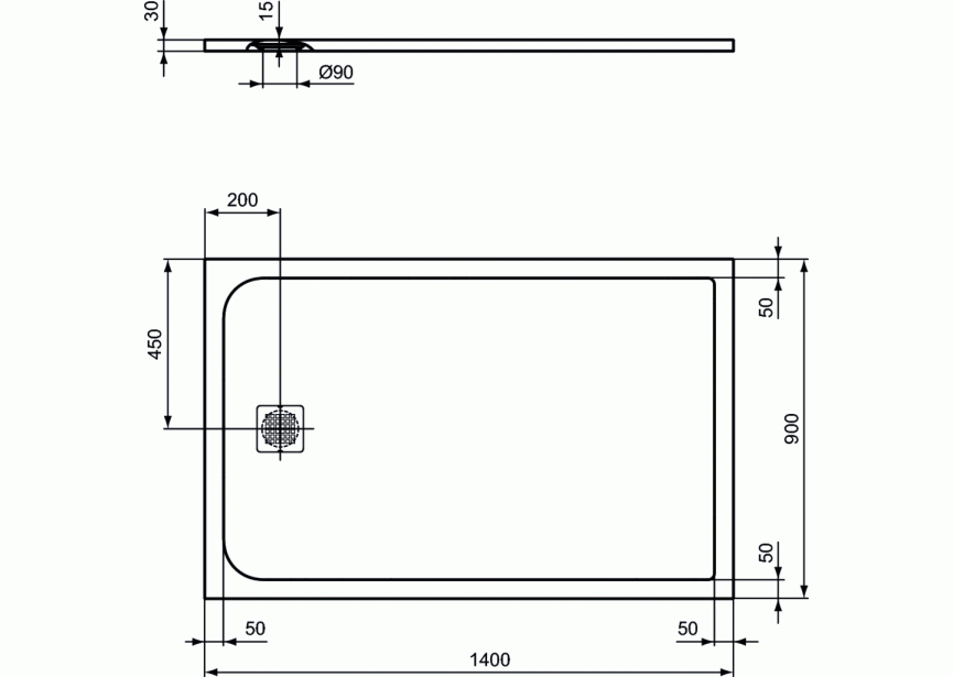 IS Ultra Flat S Douchebak 1400x900x30 mm pure white