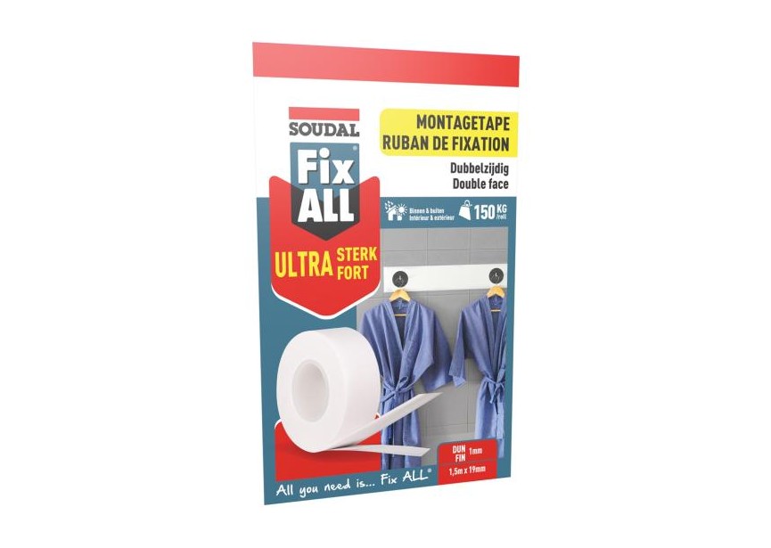 Soudal Montagetape ultra strong white 1,5m x 19mm wit