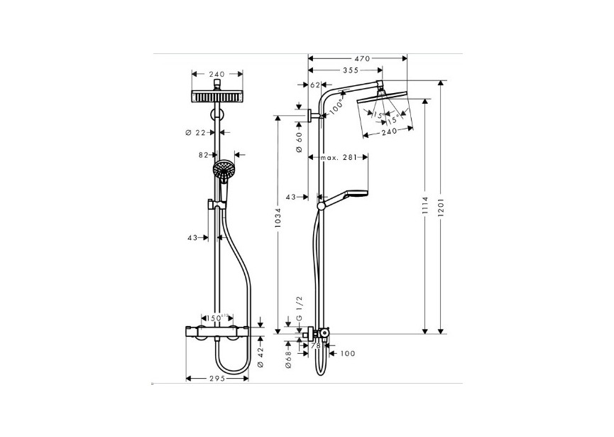 HG Crometta E Showerpipe 240 1jet Ecosmart chroom