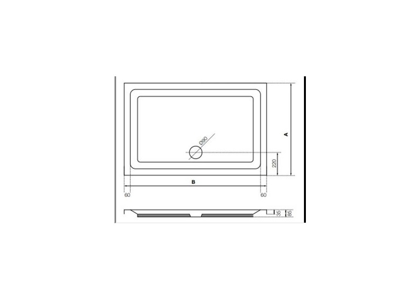 Bado GL douchebak acryl 90x90x4 diepte 65mm wit