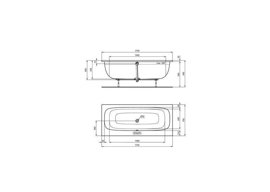 IS I.Life duobad inbouw 1700x750mm glanzend wit