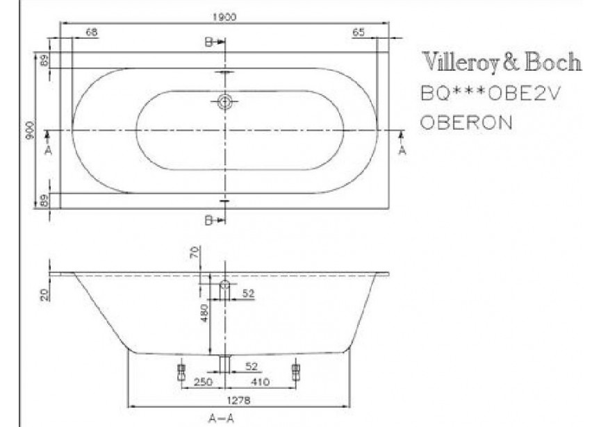 VB Oberon 1900 x 900 mm Wit Alpin Rechthoekig bad