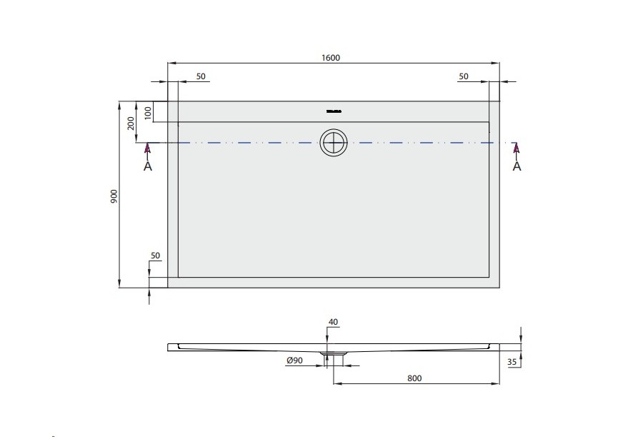 VB Subway 1600 x 900 x 35 mm Wit Alpin Rechthoekige douchev