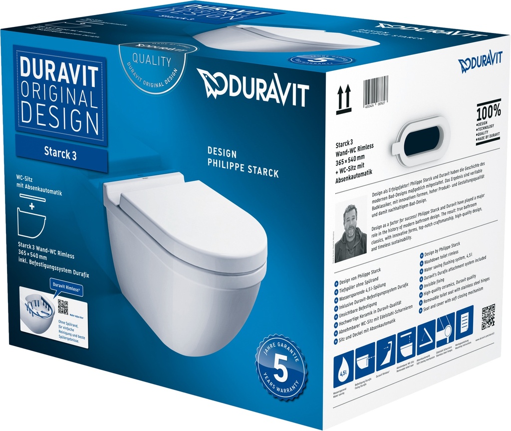 Duravit PACK Starck III Wand-WC Rimless+zitting Softclose