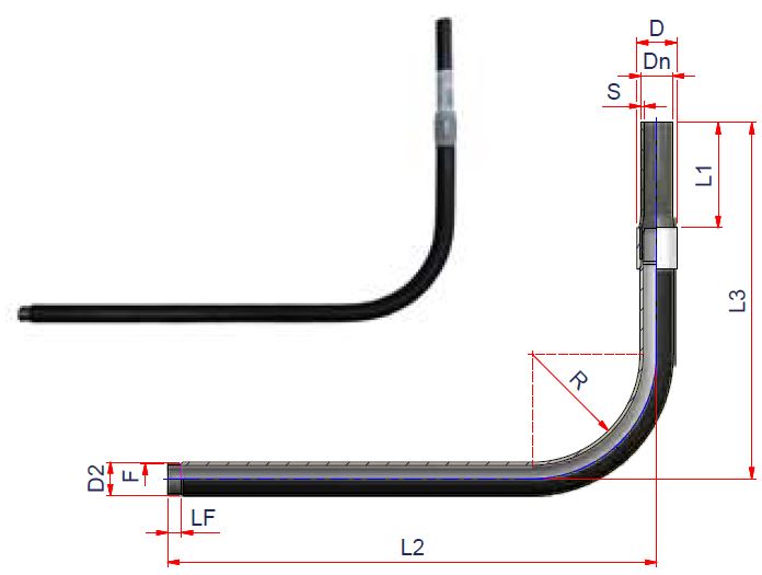 Elofit doorvoerbocht 90° vr aardgas PE diam 32*1"M