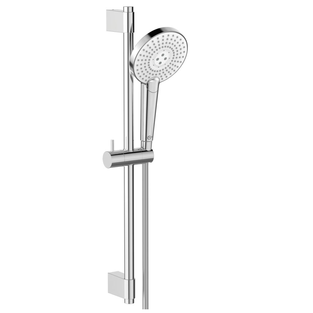 Ideal Standard IdealRain Glijstangcombinatie 600 mm met handdouche Evo Jet Ø 125 mm 3F, 8 l/min, 1750 mm IdealFlex Chroom