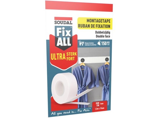 [155513] Soudal Montagetape ultra strong white 1,5m x 19mm wit